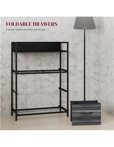 HOMCOM Rustic Chest of Four Fabric Drawers - Black