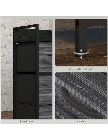 HOMCOM Rustic Chest of Four Fabric Drawers - Black