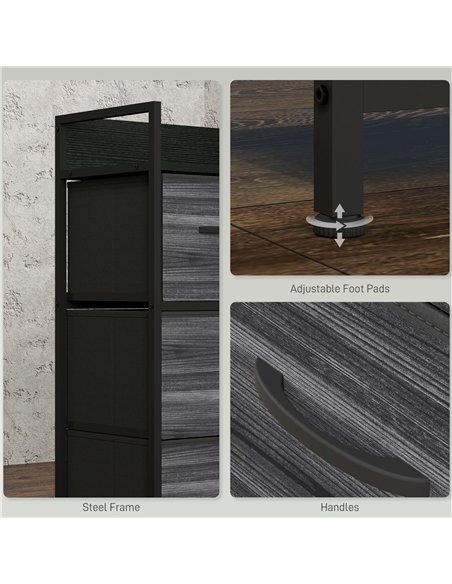 HOMCOM Rustic Chest of Four Fabric Drawers - Black - pic 121329 | FastDaddyshop