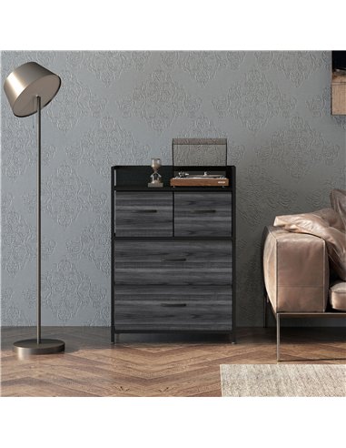 HOMCOM Rustic Chest of Four Fabric Drawers - Black