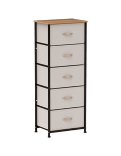 HOMCOM Fabric Chest of Drawers, Storage Drawers, Industrial Bedroom Dresser with 5 Fabric Drawers, Steel Frame and Wooden Top fo