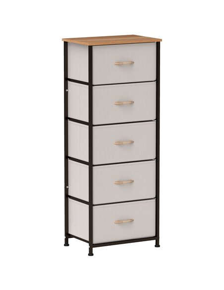 HOMCOM Fabric Chest of Drawers, Storage Drawers, Industrial Bedroom Dresser with 5 Fabric Drawers, Steel Frame and Wooden Top fo - pic 121332 | FastDaddyshop