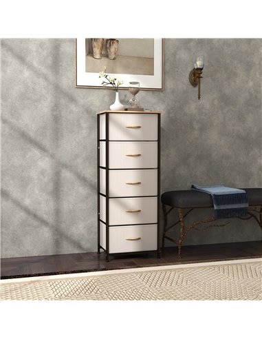 HOMCOM Fabric Chest of Drawers, Storage Drawers, Industrial Bedroom Dresser with 5 Fabric Drawers, Steel Frame and Wooden Top fo