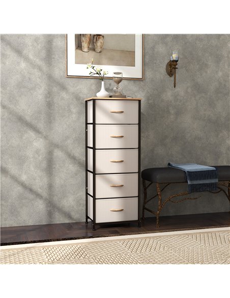HOMCOM Fabric Chest of Drawers, Storage Drawers, Industrial Bedroom Dresser with 5 Fabric Drawers, Steel Frame and Wooden Top fo - pic 121333 | FastDaddyshop