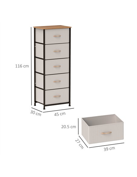HOMCOM Fabric Chest of Drawers, Storage Drawers, Industrial Bedroom Dresser with 5 Fabric Drawers, Steel Frame and Wooden Top fo - pic 121334 | FastDaddyshop