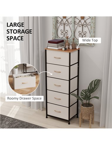 HOMCOM Fabric Chest of Drawers, Storage Drawers, Industrial Bedroom Dresser with 5 Fabric Drawers, Steel Frame and Wooden Top fo