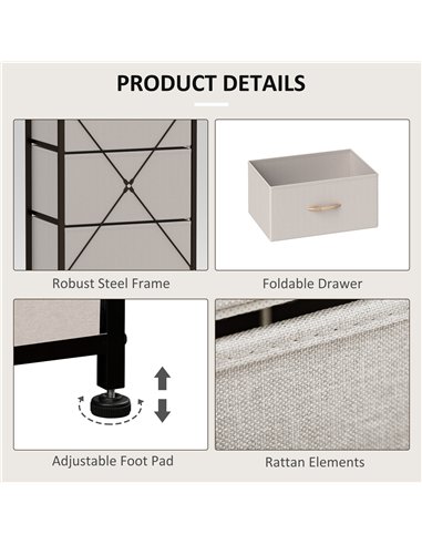 HOMCOM Fabric Chest of Drawers, Storage Drawers, Industrial Bedroom Dresser with 5 Fabric Drawers, Steel Frame and Wooden Top fo