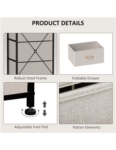 HOMCOM Fabric Chest of Drawers, Storage Drawers, Industrial Bedroom Dresser with 5 Fabric Drawers, Steel Frame and Wooden Top fo - pic 121337 | FastDaddyshop