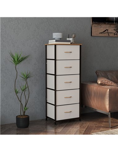 HOMCOM Fabric Chest of Drawers, Storage Drawers, Industrial Bedroom Dresser with 5 Fabric Drawers, Steel Frame and Wooden Top fo