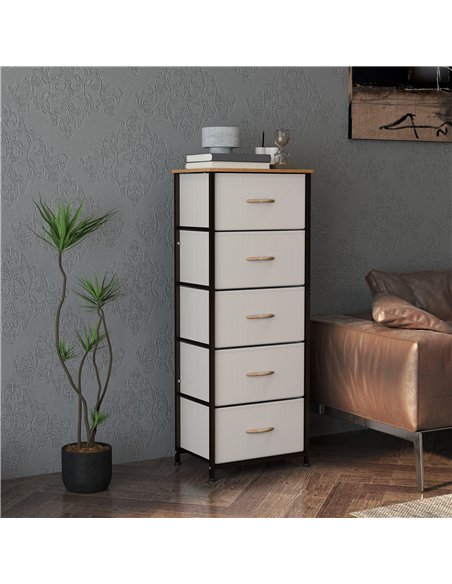 HOMCOM Fabric Chest of Drawers, Storage Drawers, Industrial Bedroom Dresser with 5 Fabric Drawers, Steel Frame and Wooden Top fo - pic 121338 | FastDaddyshop