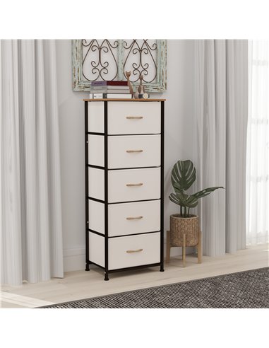 HOMCOM Fabric Chest of Drawers, Storage Drawers, Industrial Bedroom Dresser with 5 Fabric Drawers, Steel Frame and Wooden Top fo