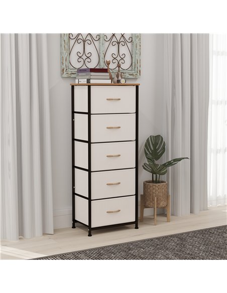 HOMCOM Fabric Chest of Drawers, Storage Drawers, Industrial Bedroom Dresser with 5 Fabric Drawers, Steel Frame and Wooden Top fo - pic 121339 | FastDaddyshop