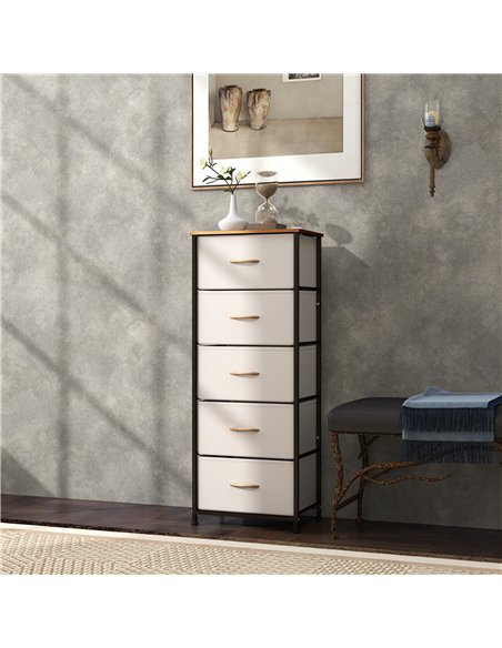 HOMCOM Fabric Chest of Drawers, Storage Drawers, Industrial Bedroom Dresser with 5 Fabric Drawers, Steel Frame and Wooden Top fo - pic 121340 | FastDaddyshop
