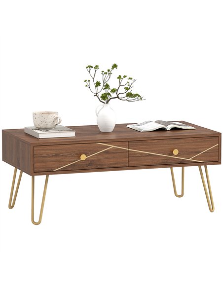HOMCOM Coffee Table with Storage, Living Room Table with Drawers, Rectangular Tea Table with Steel Base for Home, 100 x 50 x 41  - pic 121341 | FastDaddyshop