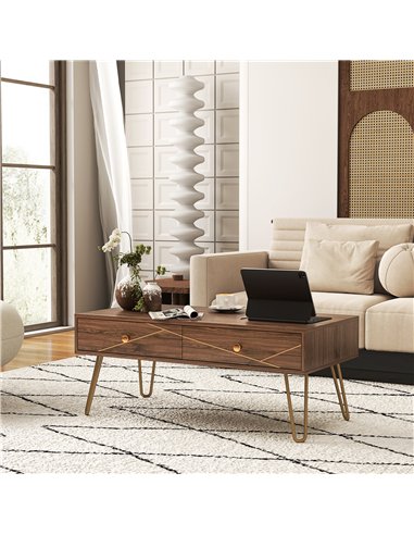 HOMCOM Coffee Table with Storage, Living Room Table with Drawers, Rectangular Tea Table with Steel Base for Home, 100 x 50 x 41 