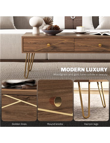 HOMCOM Coffee Table with Storage, Living Room Table with Drawers, Rectangular Tea Table with Steel Base for Home, 100 x 50 x 41  - pic 121344 | FastDaddyshop