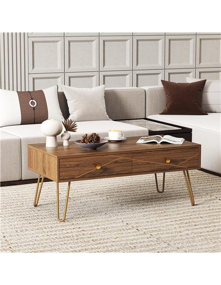 HOMCOM Coffee Table with Storage, Living Room Table with Drawers, Rectangular Tea Table with Steel Base for Home, 100 x 50 x 41  - pic 121347 | FastDaddyshop