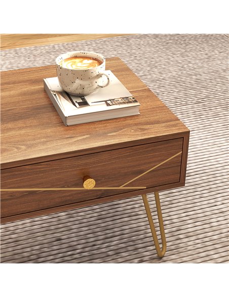 HOMCOM Coffee Table with Storage, Living Room Table with Drawers, Rectangular Tea Table with Steel Base for Home, 100 x 50 x 41  - pic 121348 | FastDaddyshop