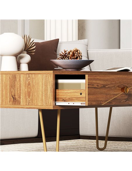 HOMCOM Coffee Table with Storage, Living Room Table with Drawers, Rectangular Tea Table with Steel Base for Home, 100 x 50 x 41  - pic 121349 | FastDaddyshop