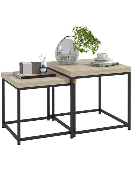 HOMCOM Coffee Table Set of 2, Nest of Tables with 3.5cm Thick Tabletop, Oak - pic 121350 | FastDaddyshop