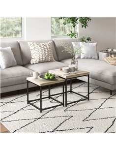 HOMCOM Coffee Table Set of 2, Nest of Tables with 3.5cm Thick Tabletop, Oak 2
