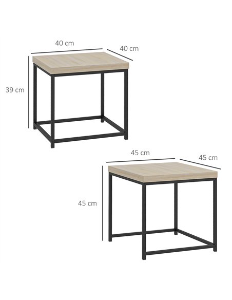 HOMCOM Coffee Table Set of 2, Nest of Tables with 3.5cm Thick Tabletop, Oak - pic 121352 | FastDaddyshop