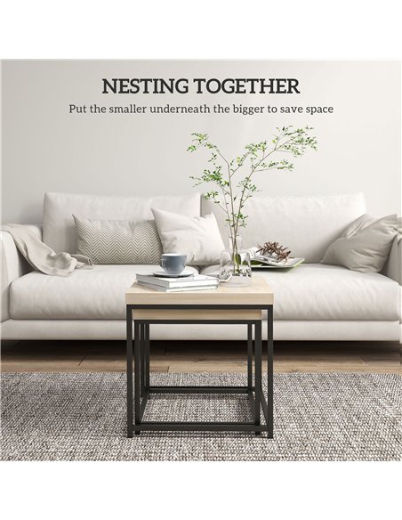 HOMCOM Coffee Table Set of 2, Nest of Tables with 3.5cm Thick Tabletop, Oak - pic 121353 | FastDaddyshop