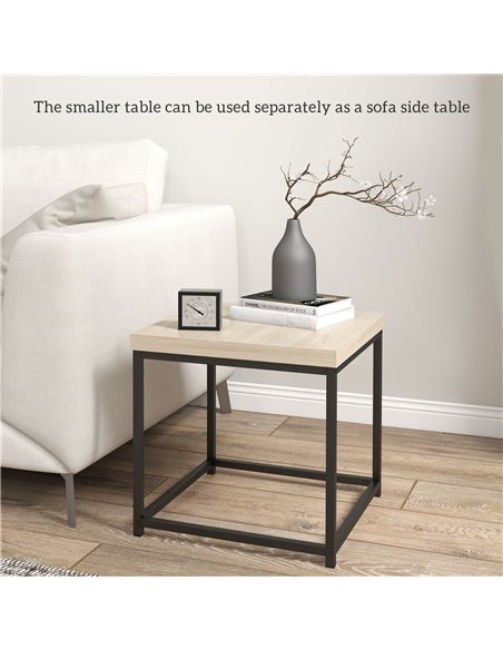 HOMCOM Coffee Table Set of 2, Nest of Tables with 3.5cm Thick Tabletop, Oak - pic 121354 | FastDaddyshop