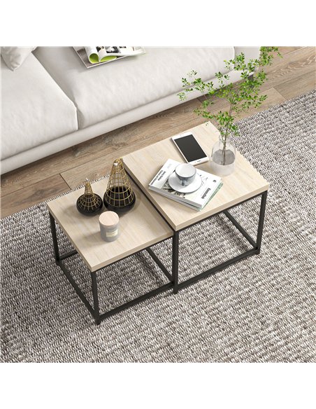 HOMCOM Coffee Table Set of 2, Nest of Tables with 3.5cm Thick Tabletop, Oak - pic 121357 | FastDaddyshop