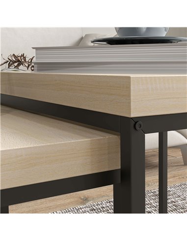 HOMCOM Coffee Table Set of 2, Nest of Tables with 3.5cm Thick Tabletop, Oak