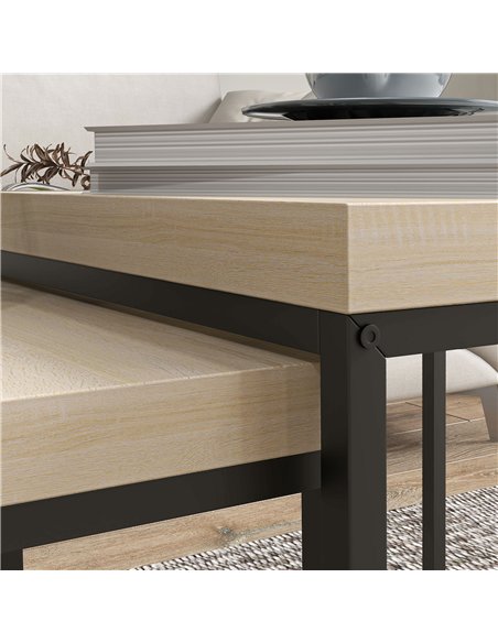 HOMCOM Coffee Table Set of 2, Nest of Tables with 3.5cm Thick Tabletop, Oak - pic 121358 | FastDaddyshop