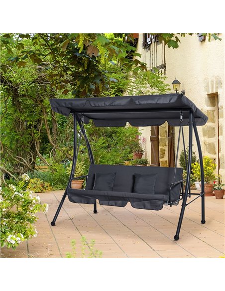 Outsunny Outdoor 2-in-1 Patio Swing Chair Lounger 3 Seater Garden Swing Seat Bed Hammock Bed Convertible Tilt Canopy W/ Cushion, - pic 12136 | FastDaddyshop