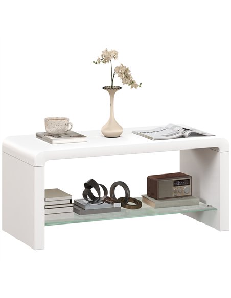 HOMCOM Curved Two-Tier Coffee Table - High Gloss White - pic 121368 | FastDaddyshop