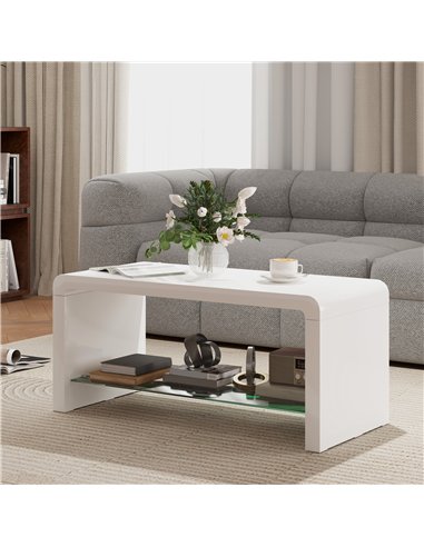 HOMCOM Curved Two-Tier Coffee Table - High Gloss White