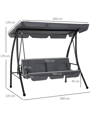 Outsunny Outdoor 2-in-1 Patio Swing Chair Lounger 3 Seater Garden Swing Seat Bed Hammock Bed Convertible Tilt Canopy W/ Cushion,