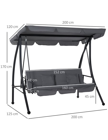 Outsunny Outdoor 2-in-1 Patio Swing Chair Lounger 3 Seater Garden Swing Seat Bed Hammock Bed Convertible Tilt Canopy W/ Cushion, - pic 12137 | FastDaddyshop