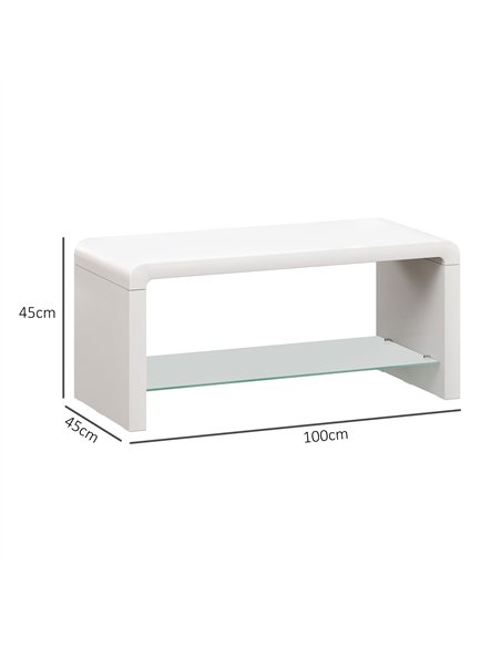 HOMCOM Curved Two-Tier Coffee Table - High Gloss White - pic 121370 | FastDaddyshop