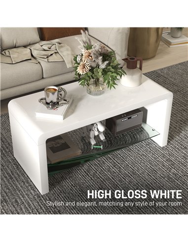 HOMCOM Curved Two-Tier Coffee Table - High Gloss White