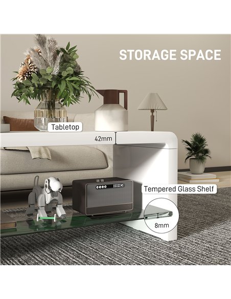 HOMCOM Curved Two-Tier Coffee Table - High Gloss White - pic 121372 | FastDaddyshop
