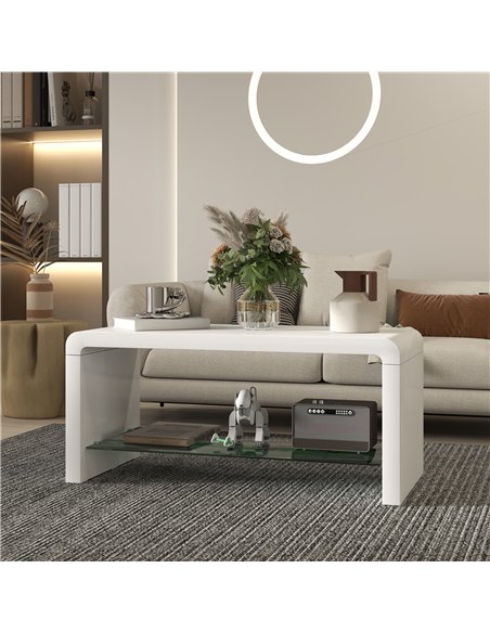 HOMCOM Curved Two-Tier Coffee Table - High Gloss White - pic 121374 | FastDaddyshop