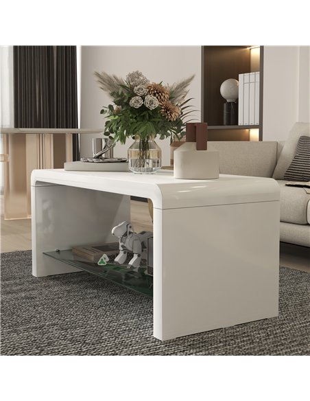 HOMCOM Curved Two-Tier Coffee Table - High Gloss White - pic 121375 | FastDaddyshop