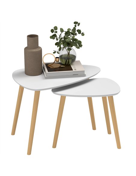 HOMCOM Nesting Coffee Table, Set of 2 Side Tables, Stacking End Tables with Solid Wood Legs, for Living Room Bedroom, Light Grey - pic 121377 | FastDaddyshop