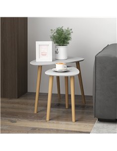 HOMCOM Nesting Coffee Table, Set of 2 Side Tables, Stacking End Tables with Solid Wood Legs, for Living Room Bedroom, Light Grey 2