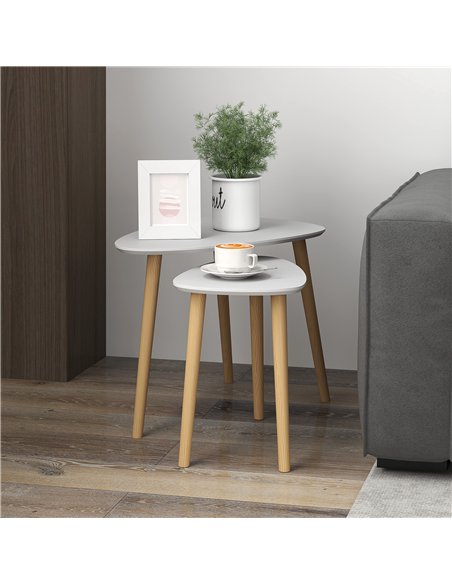 HOMCOM Nesting Coffee Table, Set of 2 Side Tables, Stacking End Tables with Solid Wood Legs, for Living Room Bedroom, Light Grey - pic 121378 | FastDaddyshop