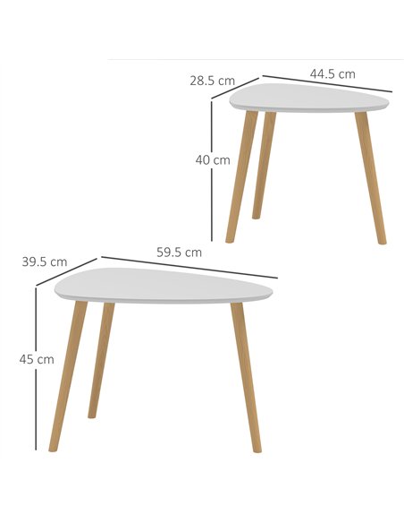 HOMCOM Nesting Coffee Table, Set of 2 Side Tables, Stacking End Tables with Solid Wood Legs, for Living Room Bedroom, Light Grey - pic 121379 | FastDaddyshop