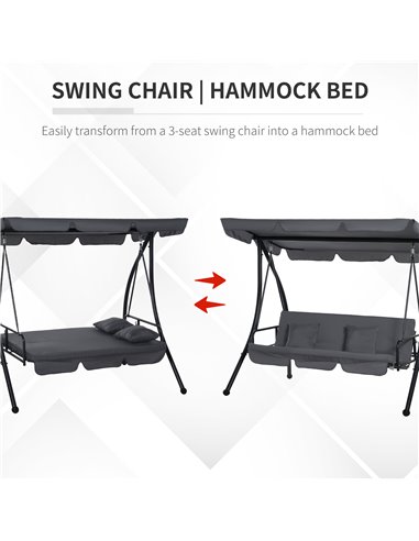 Outsunny Outdoor 2-in-1 Patio Swing Chair Lounger 3 Seater Garden Swing Seat Bed Hammock Bed Convertible Tilt Canopy W/ Cushion,