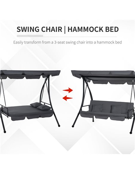 Outsunny Outdoor 2-in-1 Patio Swing Chair Lounger 3 Seater Garden Swing Seat Bed Hammock Bed Convertible Tilt Canopy W/ Cushion, - pic 12138 | FastDaddyshop