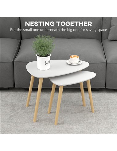 HOMCOM Nesting Coffee Table, Set of 2 Side Tables, Stacking End Tables with Solid Wood Legs, for Living Room Bedroom, Light Grey