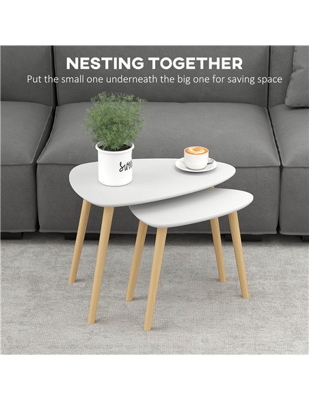 HOMCOM Nesting Coffee Table, Set of 2 Side Tables, Stacking End Tables with Solid Wood Legs, for Living Room Bedroom, Light Grey - pic 121380 | FastDaddyshop