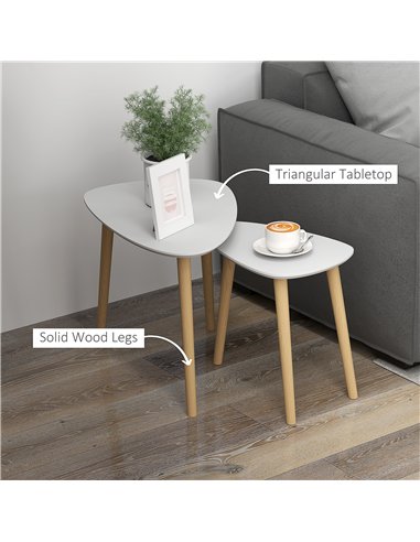 HOMCOM Nesting Coffee Table, Set of 2 Side Tables, Stacking End Tables with Solid Wood Legs, for Living Room Bedroom, Light Grey